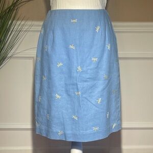Talbots Dragonfly Cornflower Blue A-Line Embroidered Skirt Size 4